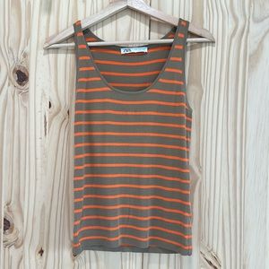 Zara Striped Taupe and Orange Tank Top
